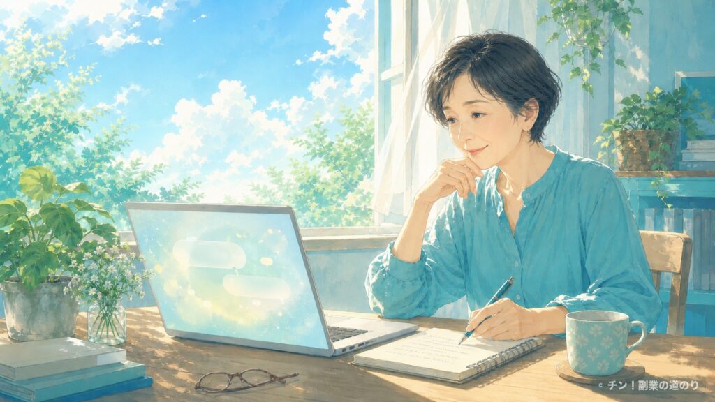 AIと対話しながらブログ記事を書く60代女性